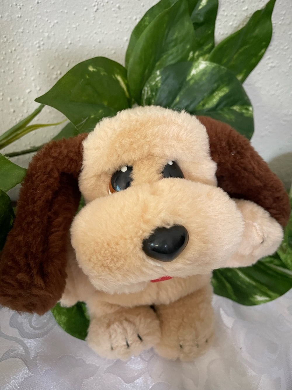 Vintage Puppy Plush Marchon Hug-a-Pup 1985 7” Cream Coffee Collectible
